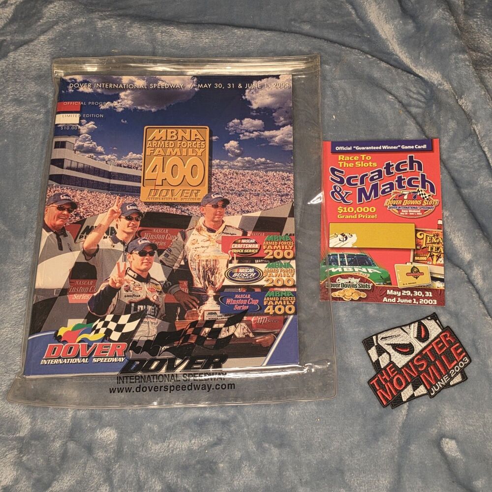 2003 NASCAR Dover MBNA 400 Program Set w/ Monster Mile Patch & Scratch Card